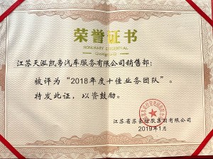 2018年度蘇豪控股集團(tuán)十佳業(yè)務(wù)團(tuán)隊(duì)-天泓凱帝