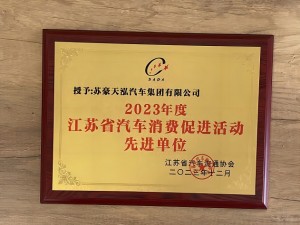 2023年度江蘇省汽車(chē)消費(fèi)促進(jìn)活動(dòng)先進(jìn)單位-蘇豪天泓集團(tuán)